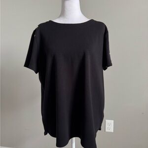Liz Claiborne Black Short Sleeve Top with Gold Button Accents